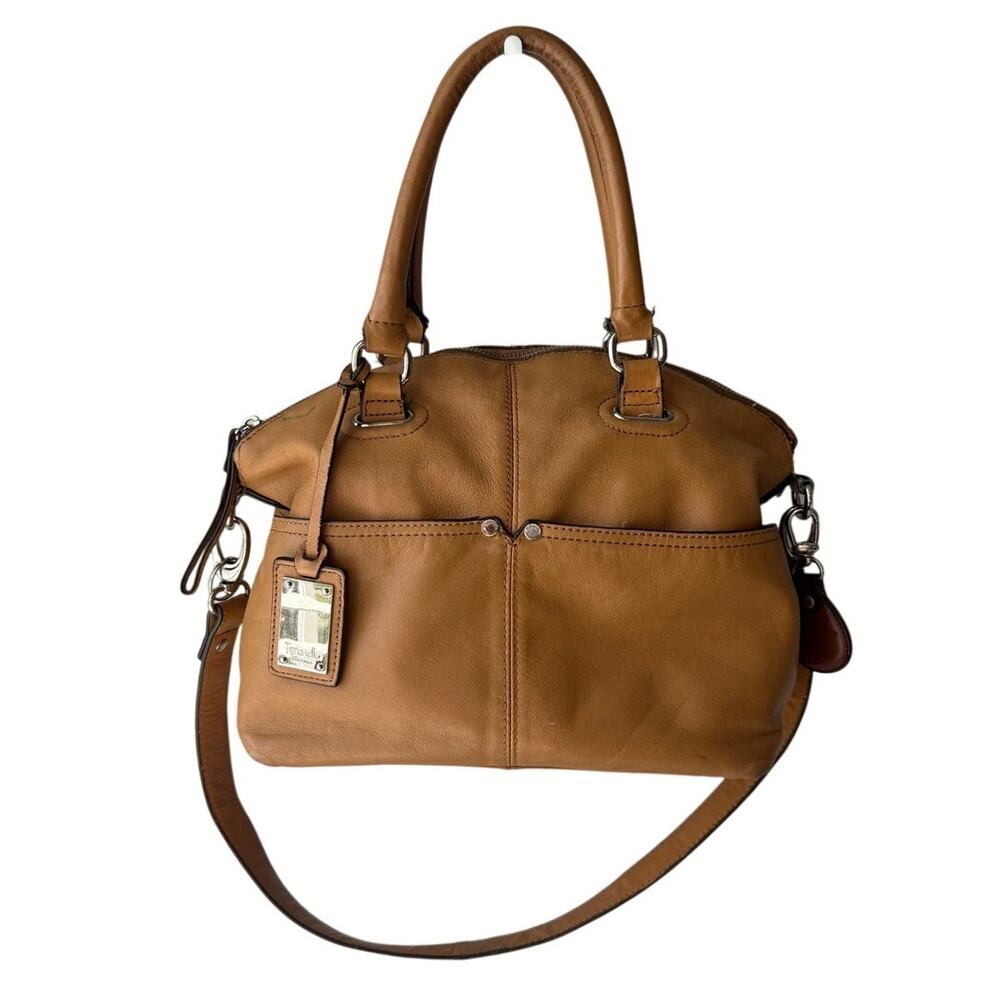 Vintage Tignanello Polished Pockets Convertible Satchel Camel Color